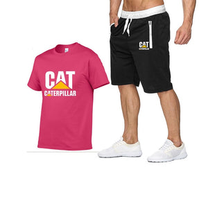 2019 new men's T-shirt+men's pants printing cat caterpillar logo short