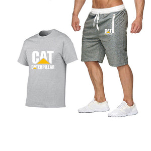 2019 new men's T-shirt+men's pants printing cat caterpillar logo short