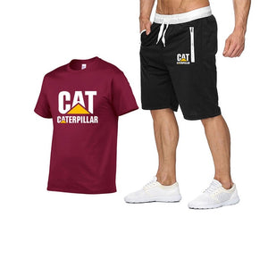 2019 new men's T-shirt+men's pants printing cat caterpillar logo short